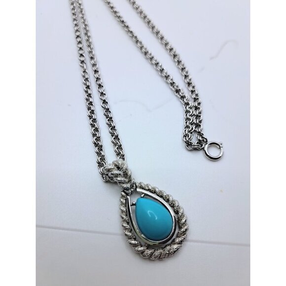 Vintage Avon Chain Turquoise Color Stone Teardrop Pendant Necklace Women's - Picture 1 of 1